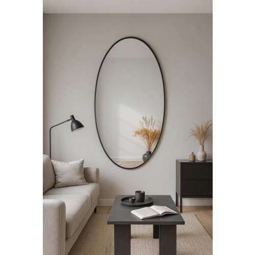 Lustro BALI SHAPE – elipsowate lustro w czarnej ramie | Nowoczesne lustro owalne do salonu, sypialni i przedpokoju